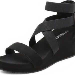 Women's Open Toe Platform Wedge Sandals Elastic Ankle Strap Summer Shoes